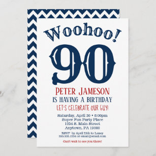 90th Birthday Invitation Mens Navy Blue
