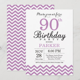 90th Birthday Invitation Purple Chevron