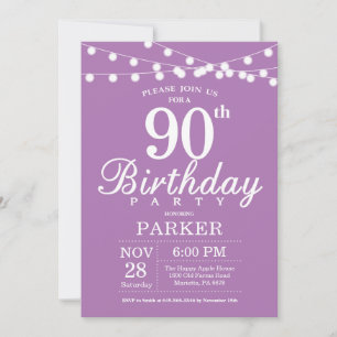 90th Birthday Invitation Purple Lavender Lilac