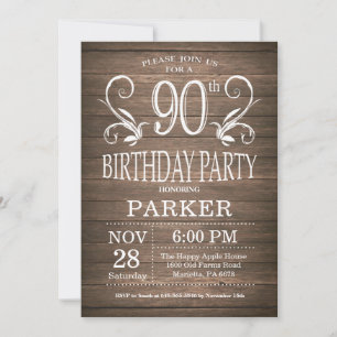 90th Birthday Invitation Rustic Wood Floral