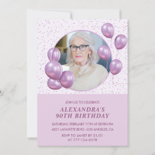 90th birthday invitations Balloons Photo Purple