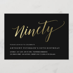 90th Birthday Invitations - Formal Faux Gold