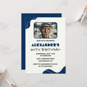 90th birthday invitations Men Navy Simple Photo