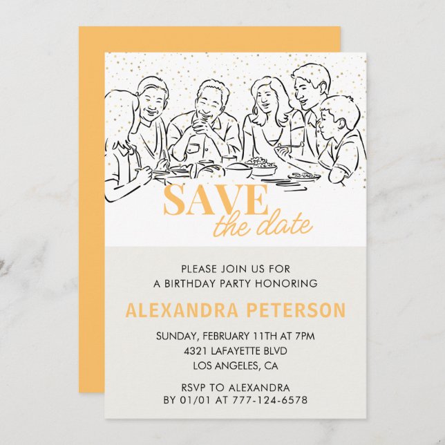 90th birthday invitations Save the date Dinner (Front/Back)