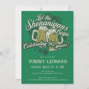 90th Birthday Irish St.Patrick's Day Beer Invitation