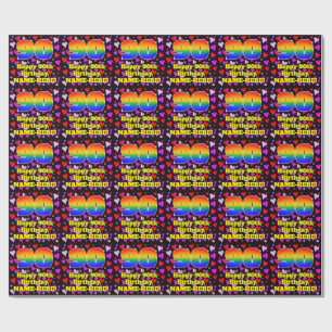 90th Birthday: Loving Hearts Pattern, Rainbow # 90 Wrapping Paper