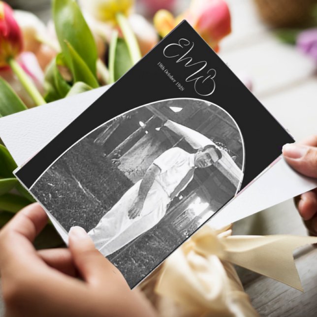 90th Birthday Male Photo Monogram Stylish Birthday Invitation (Creator Uploaded)