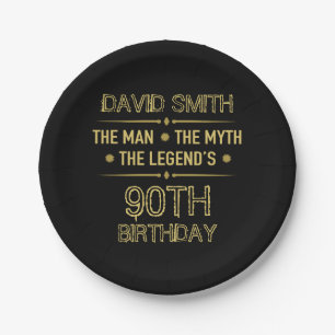 90th Birthday Man Myth Legend Paper Plate