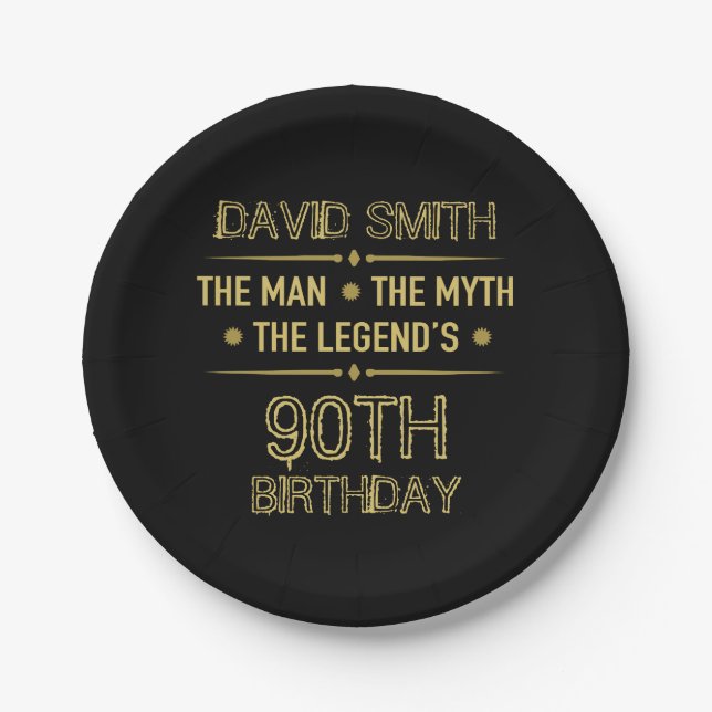 90th Birthday Man Myth Legend Paper Plate (Front)
