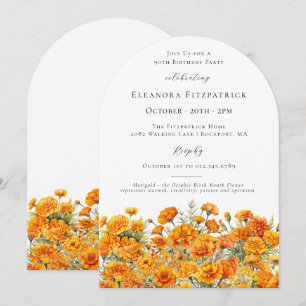 90th Birthday Marigold October Birth Flower Arch Invitation