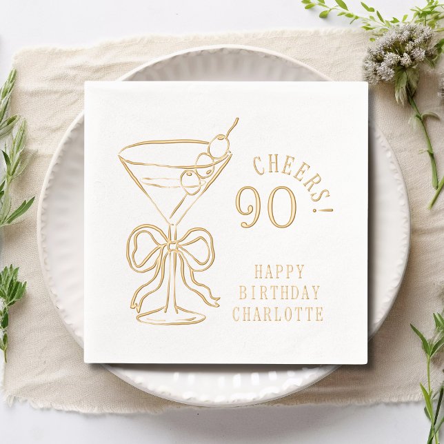 90th Birthday Martini Cheers Ninety Personalised Foil Napkins (Creator Uploaded)