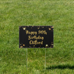 90th Birthday Modern Black and Gold Stars Garden Sign<br><div class="desc">Utilise this yard sign to recognise and celebrate a 90th birthday or use as directional and/or welcome signs to the party. Personalise with a HAPPY # BIRTHDAY Name message or other message as all text is editable. The design is duplicated on the back. Black and gold stars theme is universal...</div>