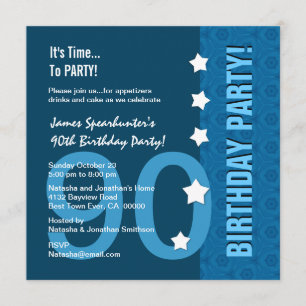 90th Birthday Modern Hues of Blue Funny D90B Invitation