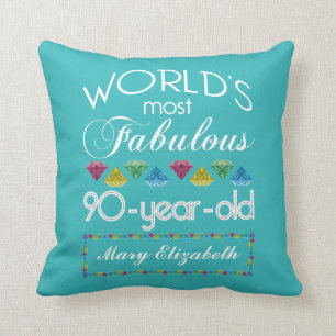 90th Birthday Most Fabulous Colourful Gem Cushion