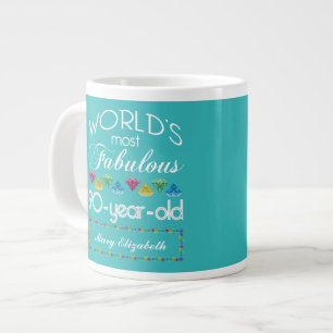 90th Birthday Most Fabulous Colourful Gem Large Coffee Mug