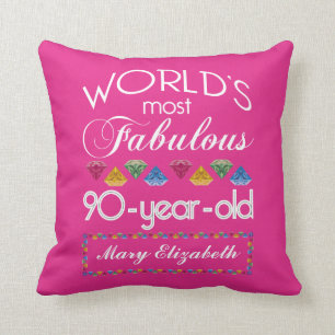 90th Birthday Most Fabulous Colourful Gems Pink Cushion