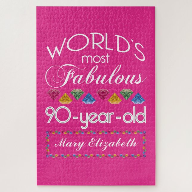 90th Birthday Most Fabulous Colourful Gems Pink Jigsaw Puzzle (Vertical)