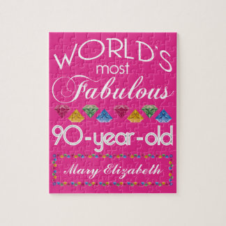 90th Birthday Most Fabulous Colourful Gems Pink Jigsaw Puzzle