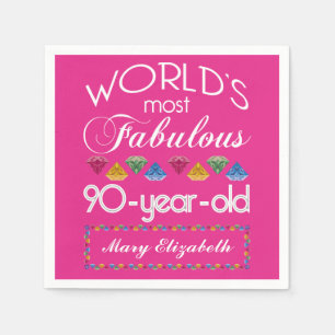 90th Birthday Most Fabulous Colourful Gems Pink Napkin
