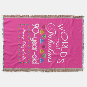 90th Birthday Most Fabulous Colourful Gems Pink Throw Blanket