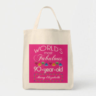 90th Birthday Most Fabulous Colourful Gems Pink Tote Bag
