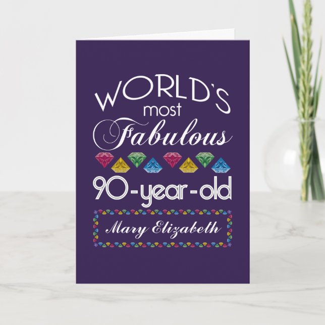 90th Birthday Most Fabulous Colourful Gems Purple Card (Front)