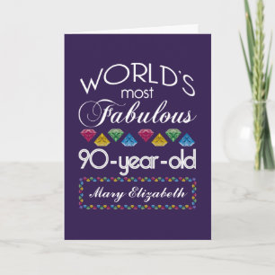 90th Birthday Most Fabulous Colourful Gems Purple Card