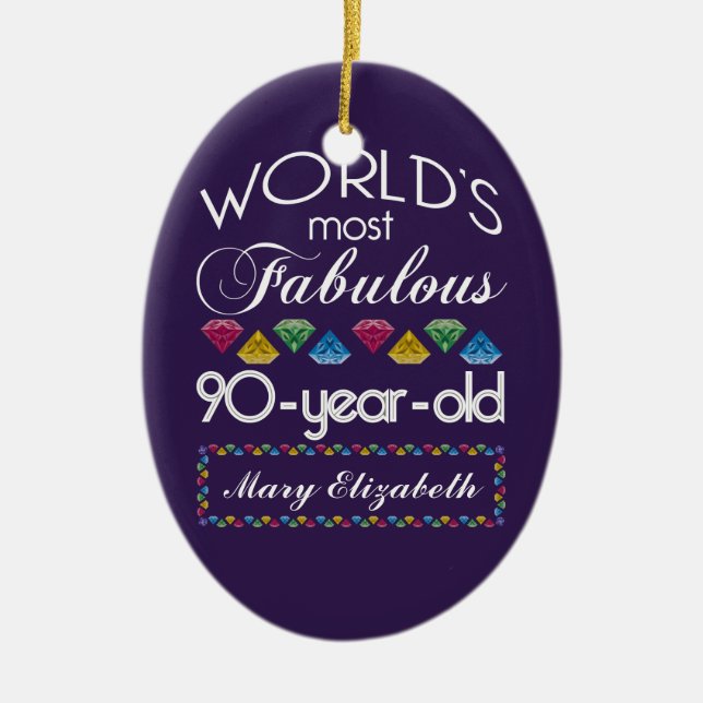 90th Birthday Most Fabulous Colourful Gems Purple Ceramic Tree Decoration (Front)
