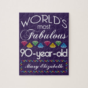 90th Birthday Most Fabulous Colourful Gems Purple Jigsaw Puzzle