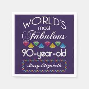 90th Birthday Most Fabulous Colourful Gems Purple Napkin