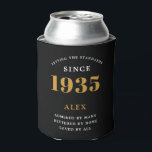 90th Birthday Name 1935 Black Gold Elegant Chic Can Cooler<br><div class="desc">A personalised elegant can cooler that is easy to customise for that special birthday party occasion.</div>