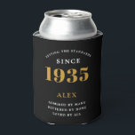 90th Birthday Name 1935 Black Gold Elegant Chic Can Cooler<br><div class="desc">A personalised elegant can cooler that is easy to customise for that special birthday party occasion.</div>