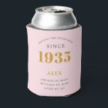 90th Birthday Name 1935 Pink Grey Elegant Chic Can Cooler<br><div class="desc">A personalised elegant can cooler that is easy to customise for that special birthday party occasion.</div>