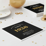 90th Birthday Name 1936 Black Gold Elegant Chic Napkin<br><div class="desc">Premium 90th Birthday Black and Gold Personalised Paper Napkins - Celebration Elegance. Celebrate a milestone birthday in style with our chic, premium-quality, birthday paper napkins. Exquisitely designed with a striking black and gold colour scheme, these napkins add a touch of luxury and sophistication to any birthday bash. Express your personal...</div>
