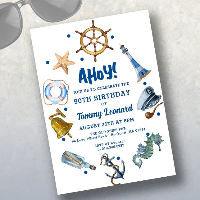 90th Birthday Nautical Summer 2024 Invitation (Creator Uploaded)