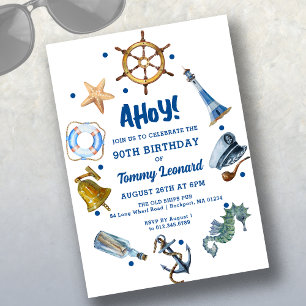 90th Birthday Nautical Summer 2024 Invitation