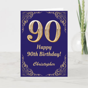 90th Birthday Navy Blue and Gold Glitter Frame Card