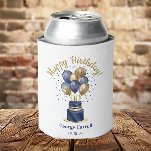 90th Birthday Navy Blue Balloon Cake Can Cooler