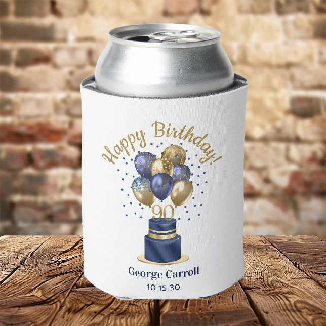 90th Birthday Navy Blue Balloon Cake Can Cooler (Creator Uploaded)