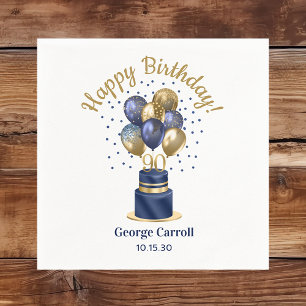 90th Birthday Navy Blue Balloon Cake Napkin