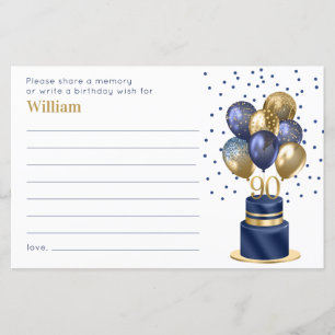 90th Birthday Navy Blue Balloon Cake Wishes Memory