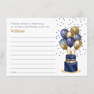 90th Birthday Navy Blue Balloon Cake Wishes Memory Enclosure Card