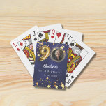 90th birthday navy blue gold stars photo playing cards<br><div class="desc">90th Birthday Navy Blue & Gold Stars Custom Photo Playing Cards Celebrate 90 in sparkling style! This elegant uneven coloured navy blue wine label with faux gold stars is the perfect personalised touch for your milestone celebration. Featuring space for your custom photo, name, age, date, Details: • Customise with your...</div>