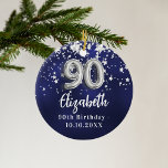 90th birthday navy blue silver stars ceramic tree decoration<br><div class="desc">A navy blue background colour with faux silver stars. The blue colour is uneven.  Add your name,  text/date</div>