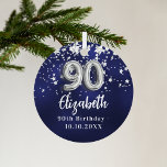 90th birthday navy blue silver stars metal tree decoration<br><div class="desc">A navy blue background colour with faux silver stars. The blue colour is uneven.  Add your name,  text/date</div>