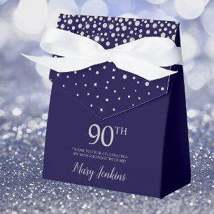 90th Birthday Navy Blue Sparkly Thank You Favour Box