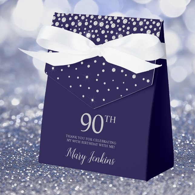 90th Birthday Navy Blue Sparkly Thank You Favour Box (Creator Uploaded)