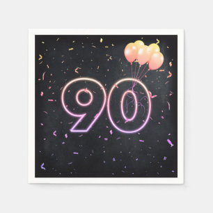 90th Birthday Neon Sign On Black Napkins