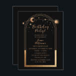 90th Birthday Ninety Celestial Black Gold Invitation<br><div class="desc">90th Birthday Ninety Ninetieth Celestial Mystical Black Gold Sun Moon Astronomy Birthday Invitations Invites features gold sun,  moon and stars with a golden frame on a black background. Inside is your custom birthday invitation information. Designed for you by Evco Studio. View the coordinating collection at www.zazzle.com/store/evcostudio</div>