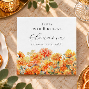 90th Birthday November Birth Flower Chrysanthemum Napkin